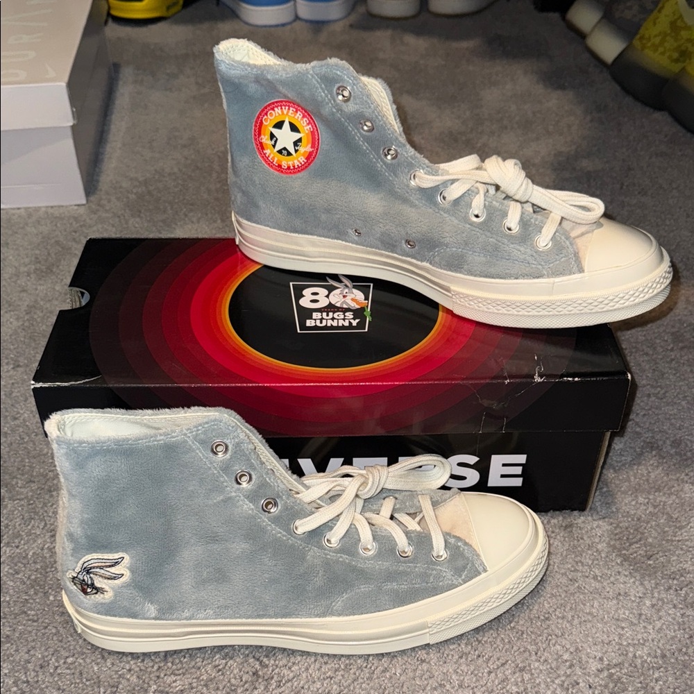 80th Anniversary Bugs Bunny High-Top Converse - Men’s 11 - Fuzzy Gray & Cream